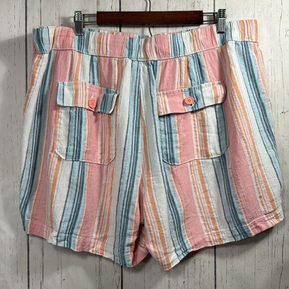 Lane Bryant Pink Blue Striped Linen Blend High Rise Drawstring Summer Shorts - Picture 13 of 13